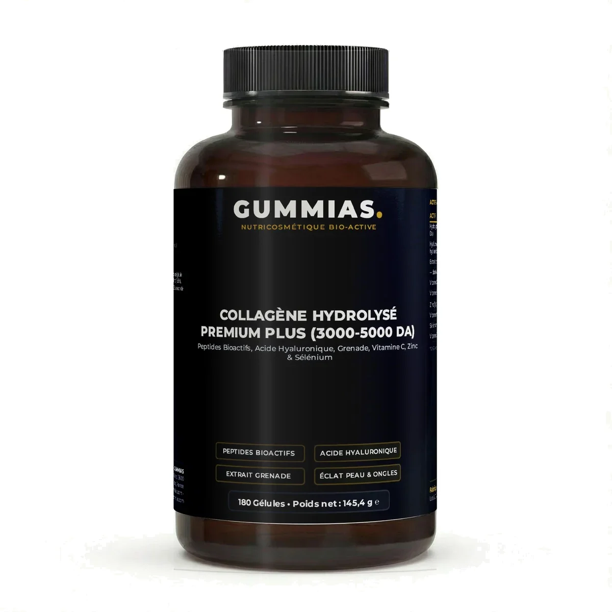 Collagène Hydrolysé Premium Plus (3000-5000 Da) — flacon Gummias, 180 Gélules