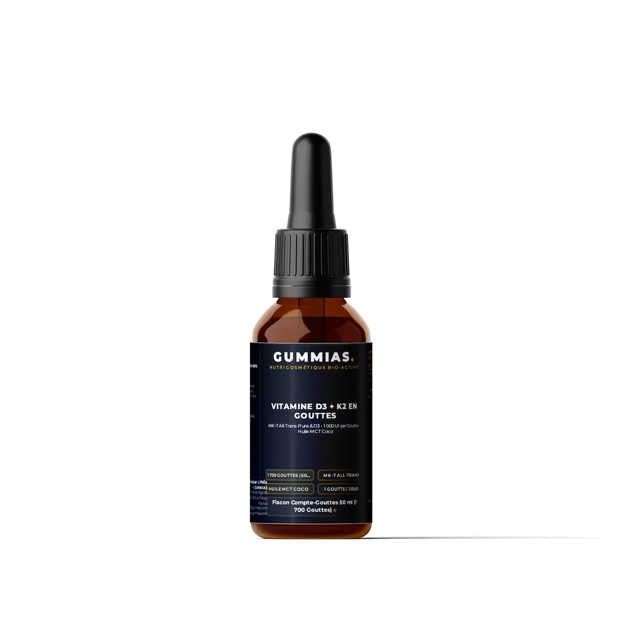 Vitamine D3 + K2 en Gouttes — flacon Gummias, Flacon Compte-Gouttes 50 ml (1 700 Gouttes) ℮